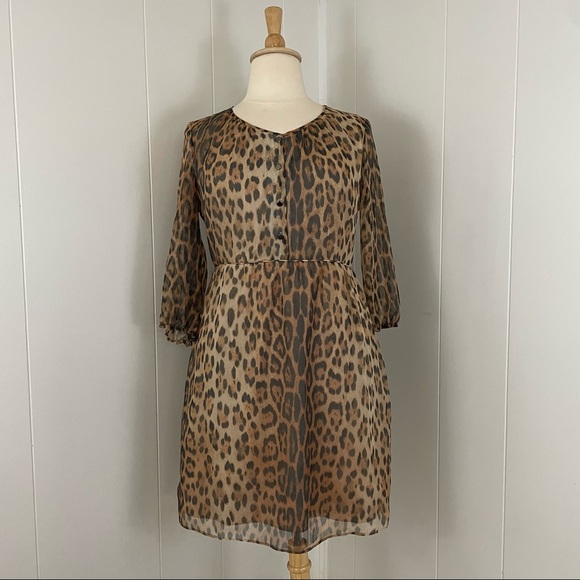 Daniel Cremieux Dresses & Skirts - Cremieux‎ Leopard Print Henley Crew Neck 3/4 Sleeve Sheath Dress